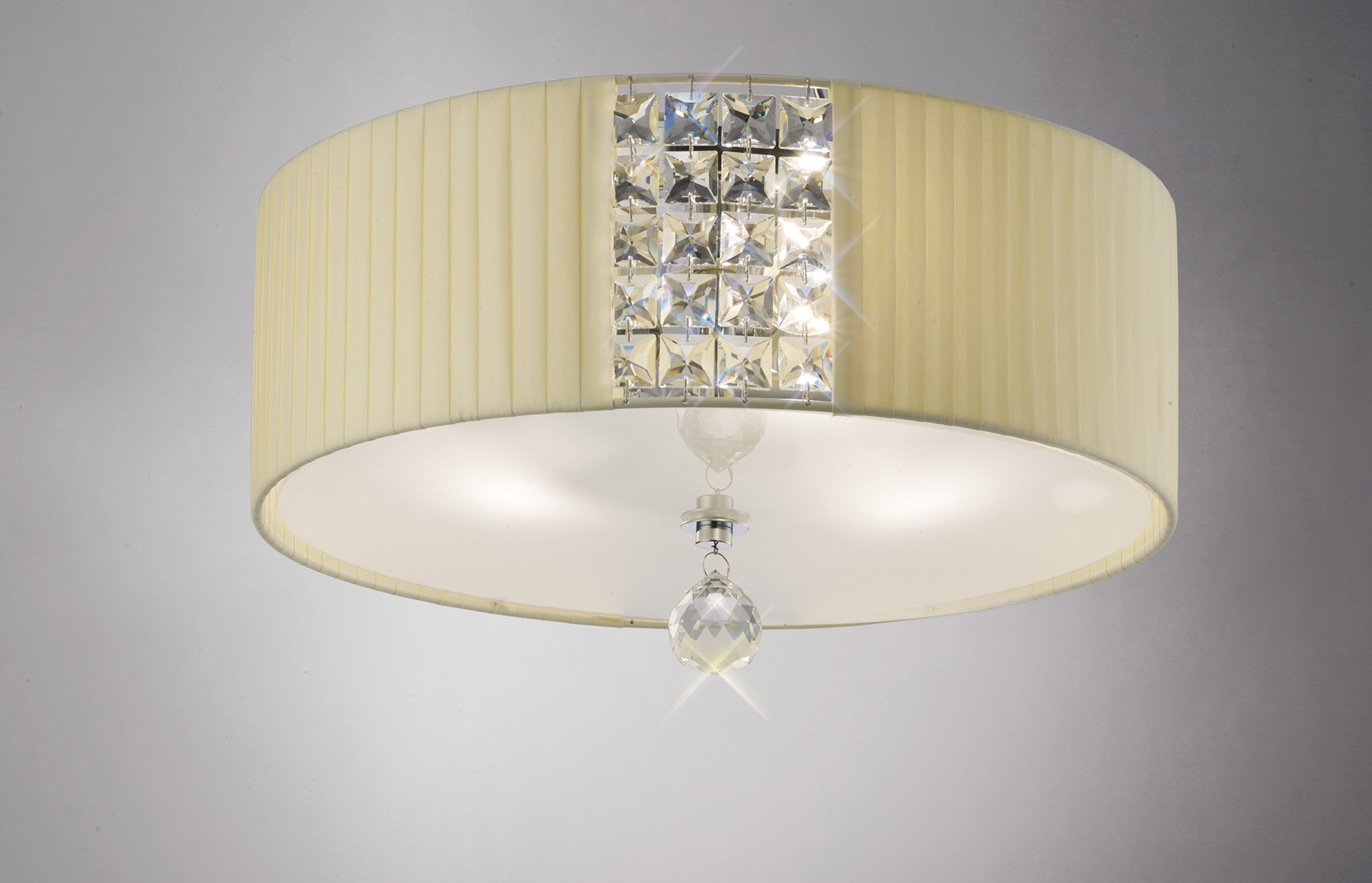 Evelyn Polished Chrome-Cream Crystal Ceiling Lights Diyas Flush Crystal Fittings